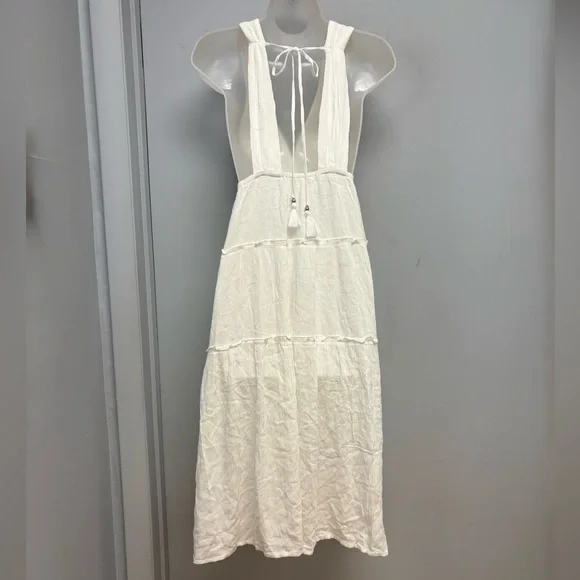Salty Lemon White Tiered Boho Midi Dress – Size Small - Picture 3 of 6